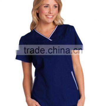 Navy Scrub Top with Contrast Rib Binding