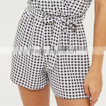 White Cut Away Slit Back Plaid Print Romper Playsuit photo-3