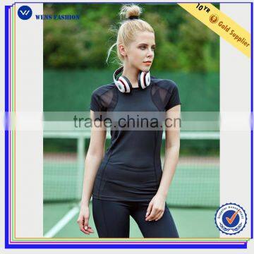 Wholesale short sleeve Black Breathable Stretchy Polyester T-shirt Top Sportswear for Fitness women sport t shirt