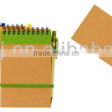 Hard kraft paper cover spiral winding pocket notebook 70grams 70sheets 9*14cm with paper pen and elastic