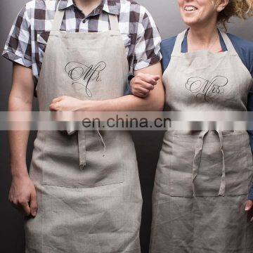 printing 100% linen chef vintage apron with pocket in natural color full/bib style for promotion/sale/cafe/chef