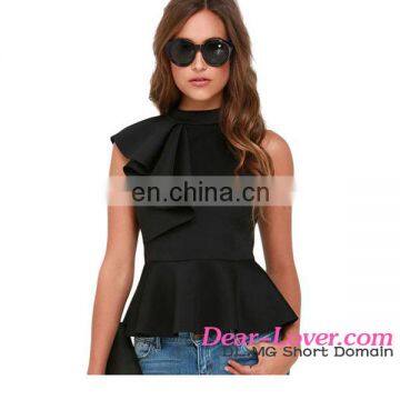 Black Asymmetric Ruffle Side Peplum Latest Top Designs for Women