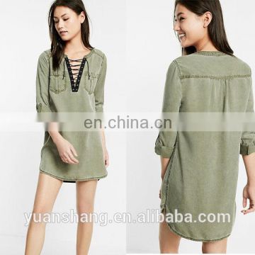 2017 Lace-Up Silky Soft Twill Popover Women Tunic Dress