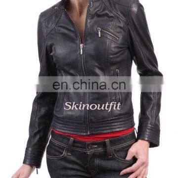 Fashion Black big collar fabric like leather jacket