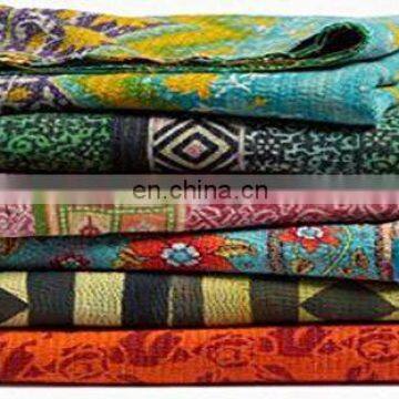 Indian Queen Size Handmade Ikat Kantha Quilt Kantha Bedspread Blanket Coverlet Gudari Art Indian Textile Decorative Throw