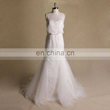 Latest model Round neck mermaid delicate beads flowers party wedding dress