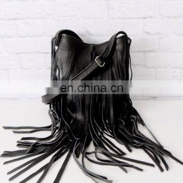 Black Leather Bag Black Fringed Leather Purse Fringe Handbag Black Leather Crossbody