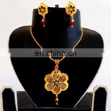 Meena Work Pendant Set - South Indian Gold Plated Pendant Set - One Gram Gold Plated Pendant Set - Wholesale Meenakari Jewelry photo-2