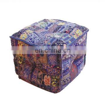 Exclusive Home Furnishing Cotton Floor Cushion Cover or Ottoman Stool Square Embroidery work Pouf India