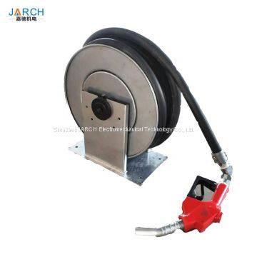 Spring rewind retractable fuel hose reel with hand nozzle