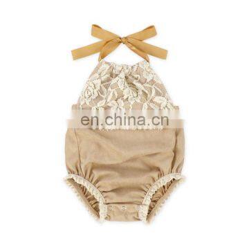 Baby Girl Soft Beige Lace Clothes Breathable Style Cotton Newborn Girls Romper photo-4