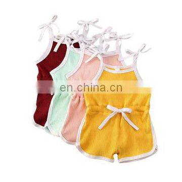 Summer Infant Baby Girls Rompers Overalls Solid Sleeveless Belt Jumpsuits Lovely Clothes 4 Colors