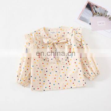 2020 Autumn Girls Blouse New Girl's Long-Sleeved Colorful Dotted Shirt Korean-Style Little Girl's Bow Top photo-4