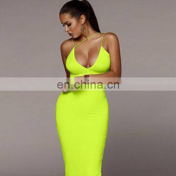 Lady V Neck Sexy Bodycon Party Backless Dress Spaghetti Strap Long Summer Dresses for Women photo-4