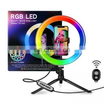 TikTok Youtube Live LED Colorful Dimmable Ring Light USB Big Selfie RGB Ring Light Lamp With Tripod Stand photo-3