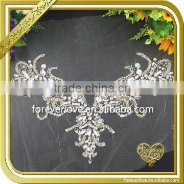 Wholesale handmade neckline rhinestone applique with crystal beaded trim FHA-038