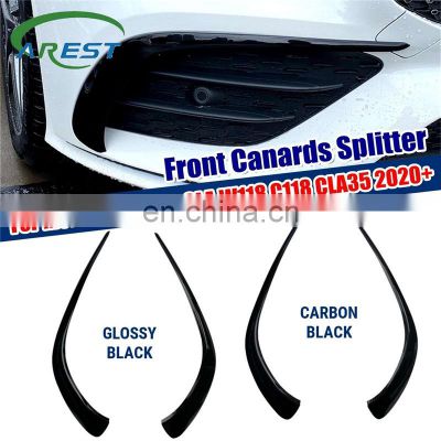 Pair ABS Front Canards Splitter For Mercedes Benz CLA W118 C118 CLA35 2020+ Decorative Covers Trim Strip Gloss Black carbon look