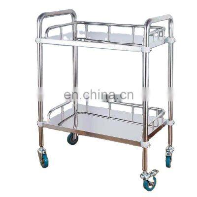 Good Quality  2-tier  stainless steel instrument trolley clinic surgical trolley for hospital use