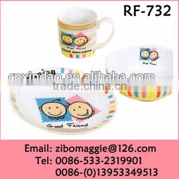 Round Shape 7.5' Porcelain Breakfast Set Tray with Cartoon Design for Children