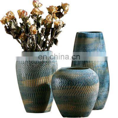 Wholesale Handmade Brilliant Blue Vase Decoration Creative Table Tall Ceramic Flower Vase photo-5