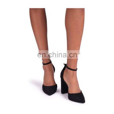 Black Suede Court Shoes With Ankle Strap & Block Heels Ladies Sandals Other Colors Are Available photo-3