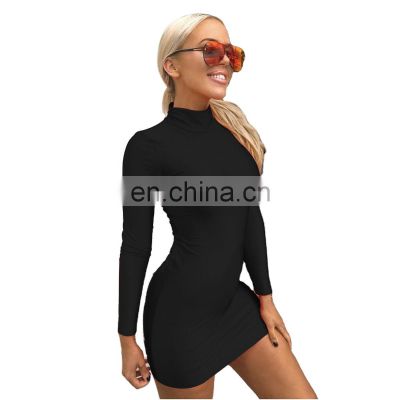 2020 in stock Winter Casual Sexy Long sleeve turtle neck Bodycon Women Short Party Mini Dress Women's Night Club