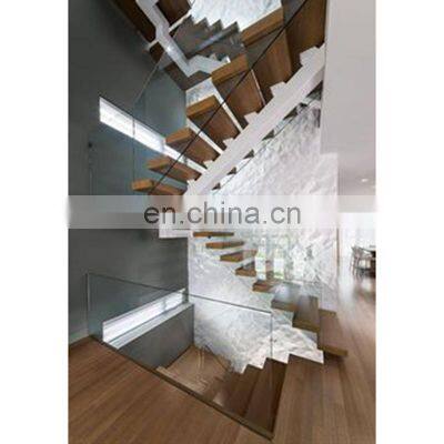 hot sale New York glass railing designs U shape mono steel beam staircase