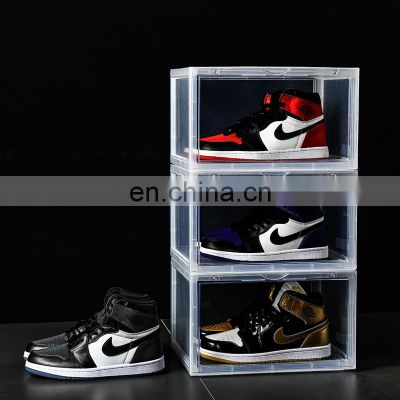 Giant Magnetic Simple Assemble  Custom Shoe Box Transparent Black Platic Shoe Display Box Storage For Men