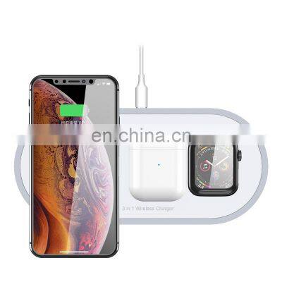 SIKENAI Qi Portable 3 in 1 Charging Pad Wireless Charger For iPhone Earbuds Air Pods pro smart watch