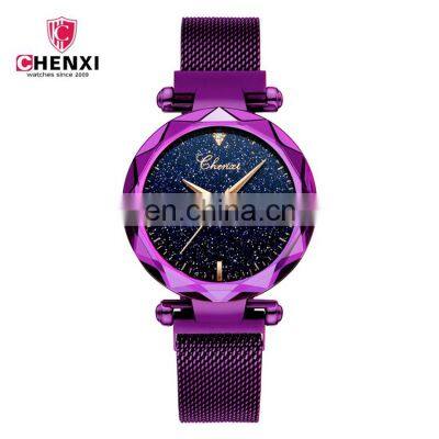 CHENXI 306 Personality Starry Sky Stainless Steel Mesh Strap Women Woman Quartz Magnet Watch
