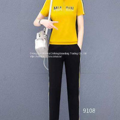 Monisa Female Sports Leisure Colors Suit With Short Sleeves and Long Trousers in Summer photo-4