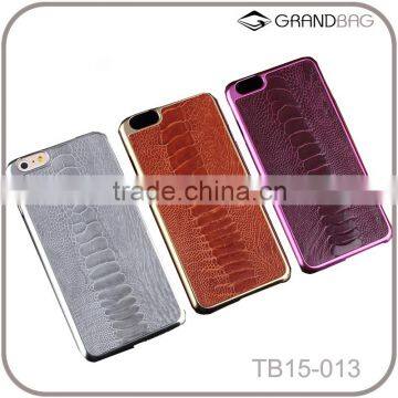 Luxury genuine ostrich leg leather case for iphone 6 with gold frame