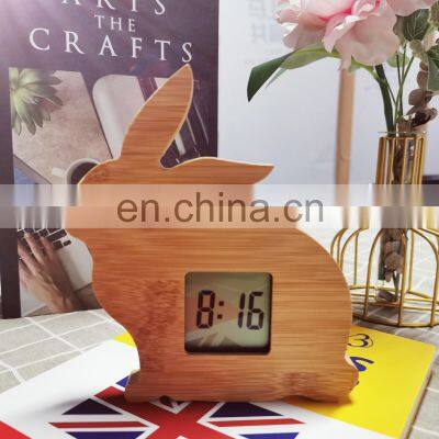 Wholesale Animal Design Rabbit Shape Natural Wooden LED Electronic Digital Alarm Clock photo-5