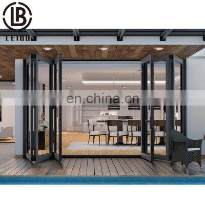 Aluminum Frameless House Exterior  Bifold  Accordion Soundproof Doors Aluminium Patio Glass Folding Door