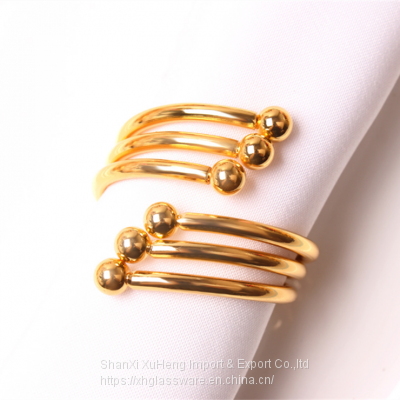 Wholesale Metal 6 Pearls Spiral Wedding Gold Napkin Ring