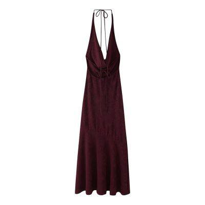 2025 Spring/Summer New European and American Style Women's Fashion Style Sexy Jacquard Hanging Neck Dress