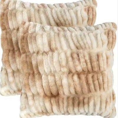 Lola Double-Sided Faux Fur Plush Decorative Throw Pillow Covers Ruched Soft Polyester Cushion for Sofa Couch Bedroom Home Use