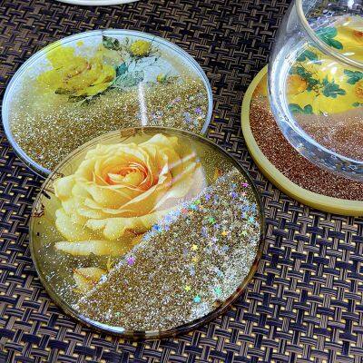 Customizable Acrylic Silicone Liquid Waterfall Quicksand Glitter Coffee Coaster Cup Mat Make Your Own Design-Sparkle Mats Pads photo-2