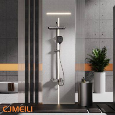 Brass 3-Function Shower Faucet Set, Gunmetal Gray Shower System With Rain Shower Head & Handheld Spray, Wall-Mounted Bathroom Shower Mixer Tap