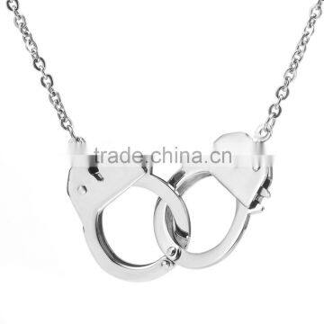 Mens Double Handcuff Pendant Stainless Steel Necklace Chain In Silver Plated