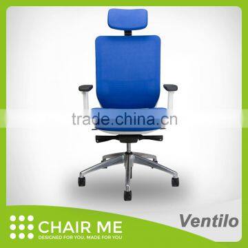 Black Backrest, Blue Mesh, Blue Seat Office Mesh Chair with Adjustable Aluminum Armrest and 3D Headrest Aluminum Base
