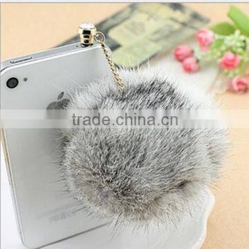 Luxury Winter Warm Rabbit Fur Dust Plugs for iPhone ,Fur Dust Plugs for Mobile Phones