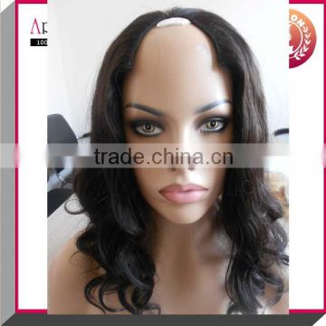 natural black color body wave human hair u part wig