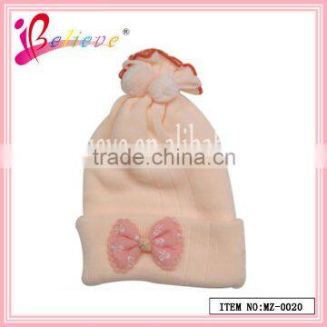 Factory direct wholesale beanie bow decoration soft material crochet cute baby winter hats (MZ--0020)