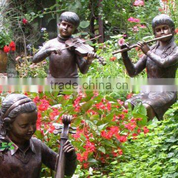 Bronze European kids playing concert sculpture