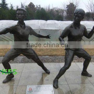 Bronze sportsman playing badminton statue carving