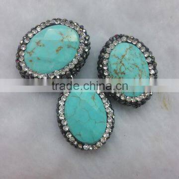 JF8581 Hotsale crystal pave oval chunky turquoise slab beads