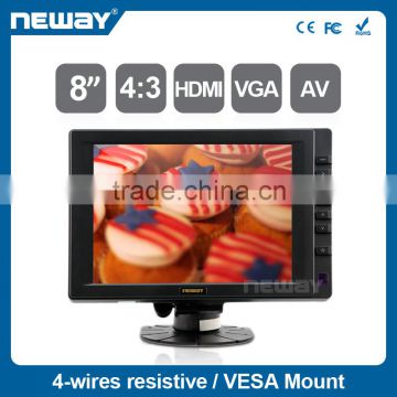 8 Inch VGA LCD touch Monitor with DVI AV HDMI input