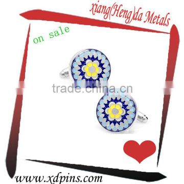 2015 new fashion yellow flower custom enamel cuff links