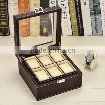 luxury leather watch box wooden leather box brown color 10 grids